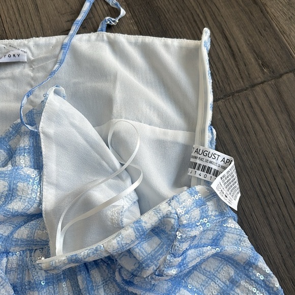 English Factory | Sleeveless Sequin Twist Front Plaid Flounce Tank - Picture 6 of 13